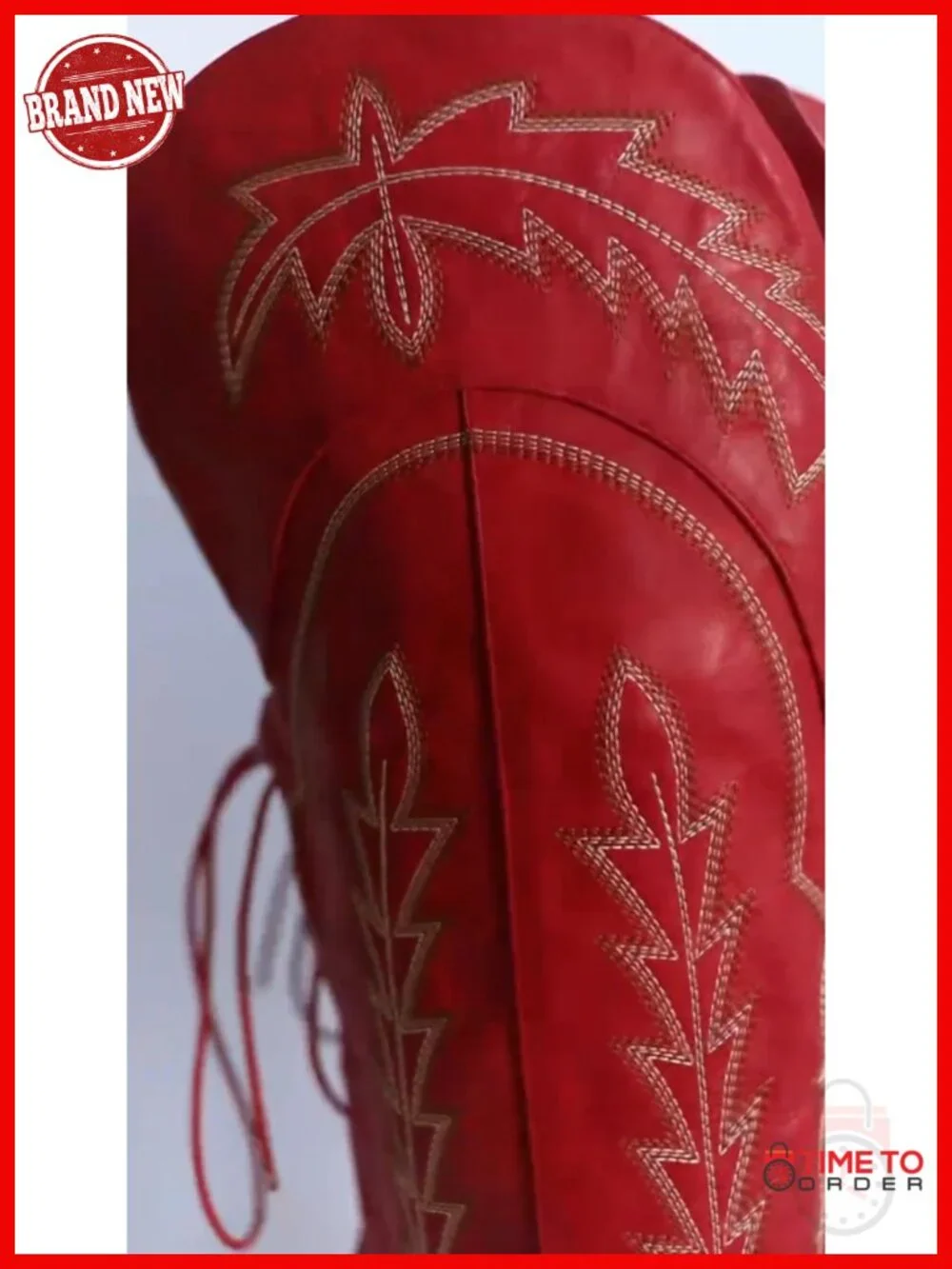 Women Over The Knee Cowboy Boots Faux Leather Wide Calf Embroidered Chunky Heel